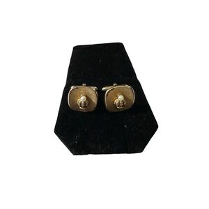 Vtg Swank Gold Tone Square Crown & Genuine 3.9mm Pearl Top Shirt Cufflinks .75”